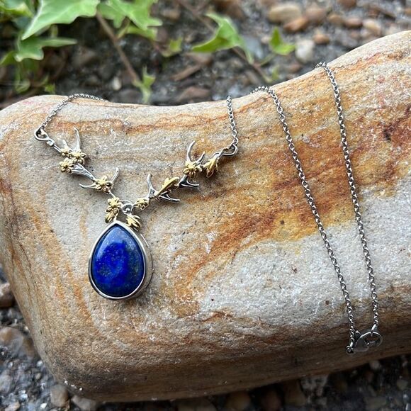 Karis Lapis Lazuli Fancy Necklace 18 Inches in 18K YG Plated and Platinum Bond - Picture 3 of 6